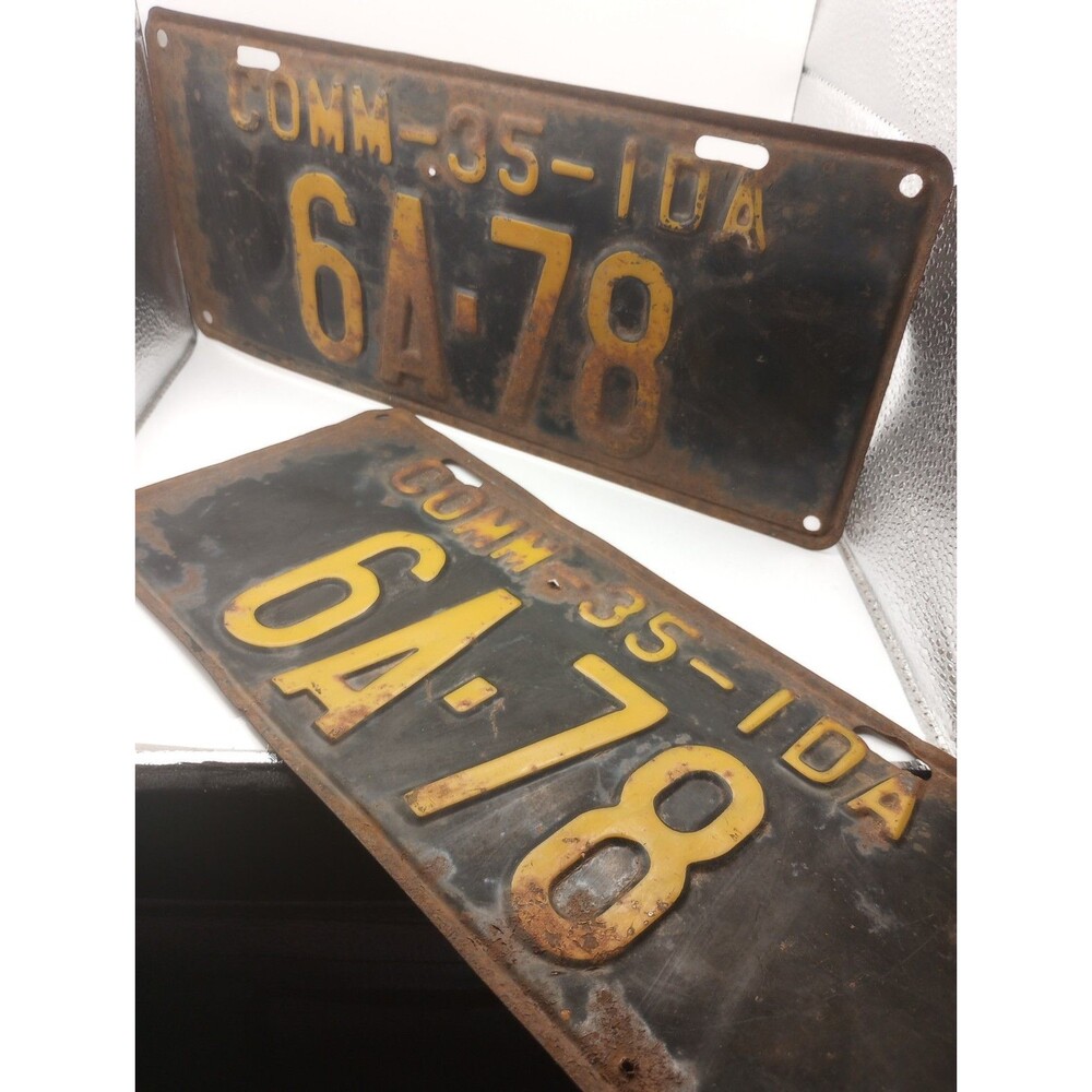 Antique Vintage Matching Idaho Commercial 1935 License Plates 6A-78 Garage Deco